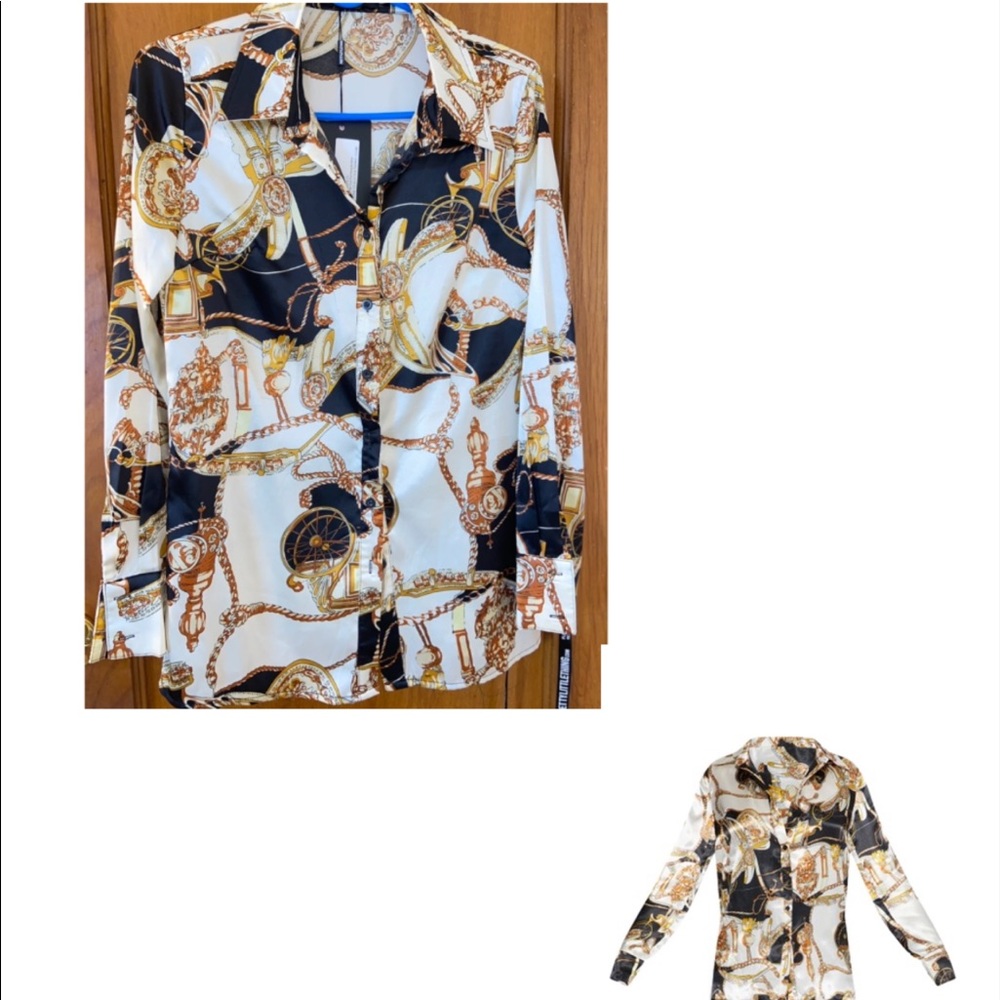 PrettyLittlething rope print satin oversized shirt